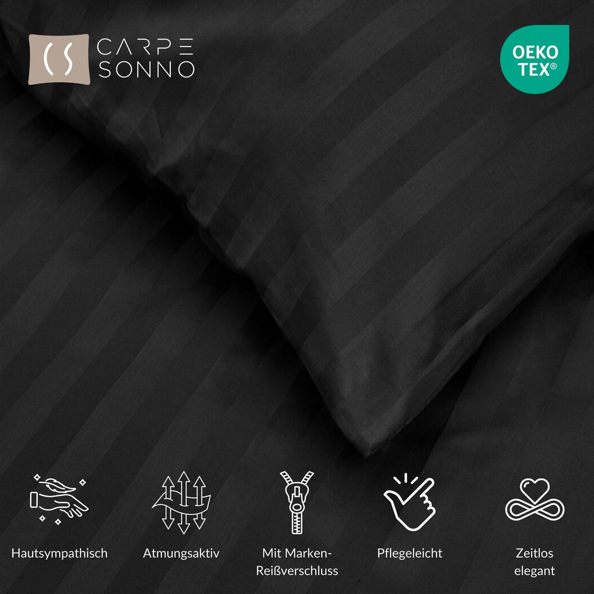 MIKROFASER-DAMAST-BETTWÄSCHE 135x200 cm Schwarz - Schwarz, Textil (135/200cm) - Carpe Sonno