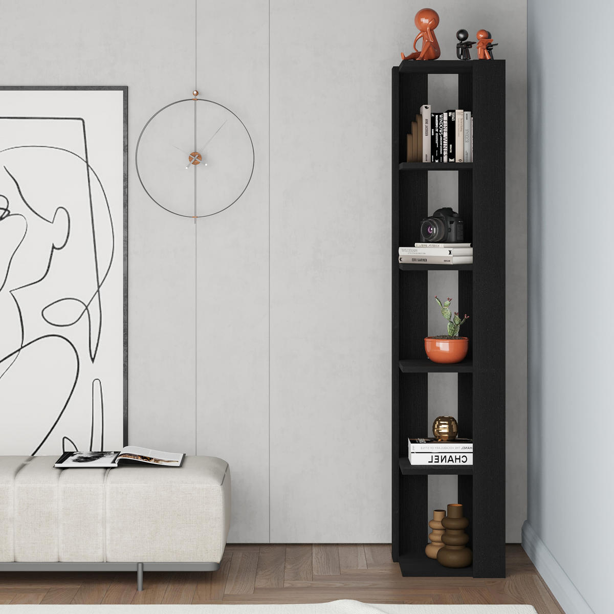 ECK BÜCHERREGAL Nati Schwarz Holz 34/34/161 cm - Dunkelgrau, Holzwerkstoff (34/160.8/34cm) - Decortie