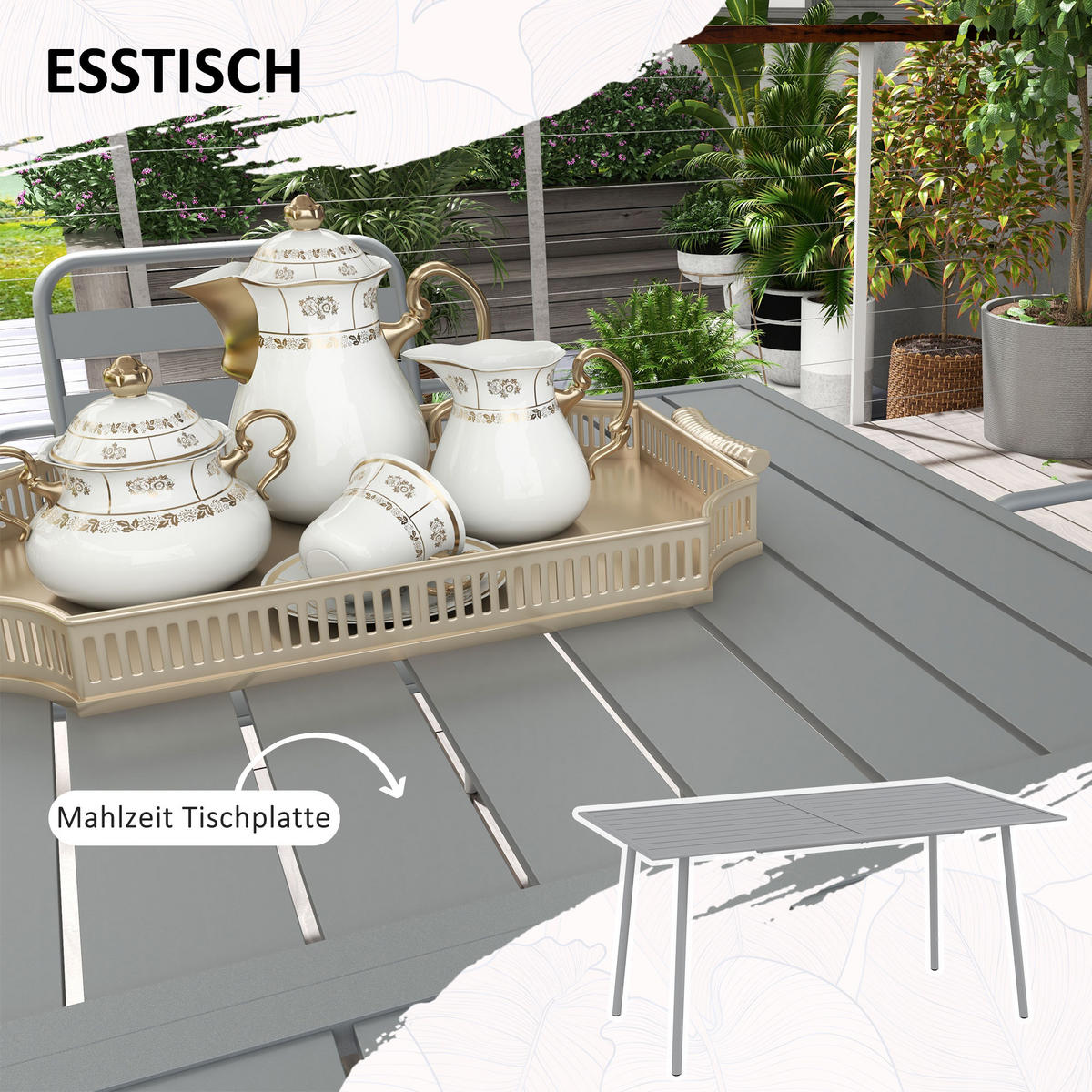 SITZGRUPPE, Stahl, Hellgrau - Hellgrau, Metall - Outsunny