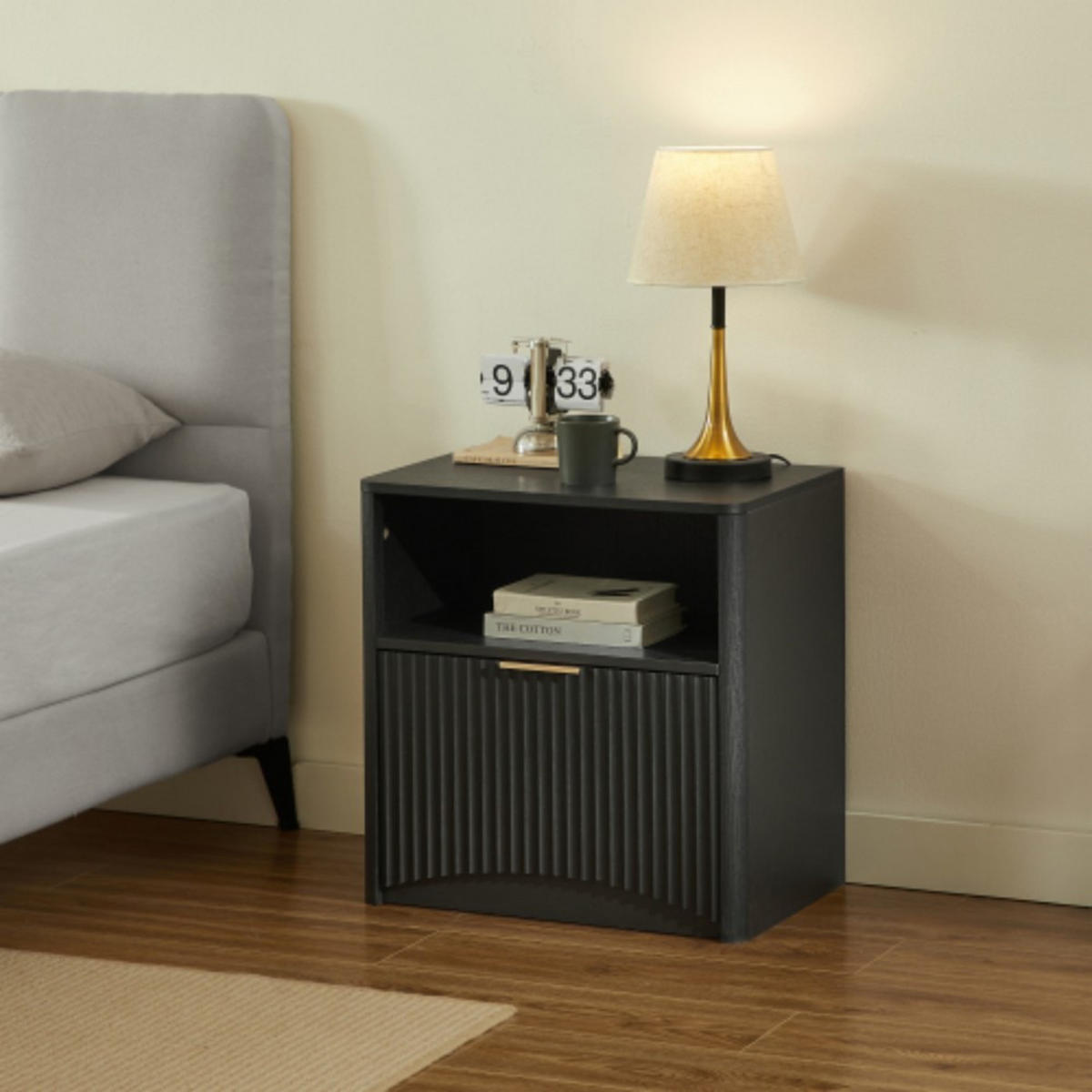 NACHTSCHRANK 58B/38T/60H cm Schwarz - Schwarz, Holzwerkstoff (38/60/58cm)