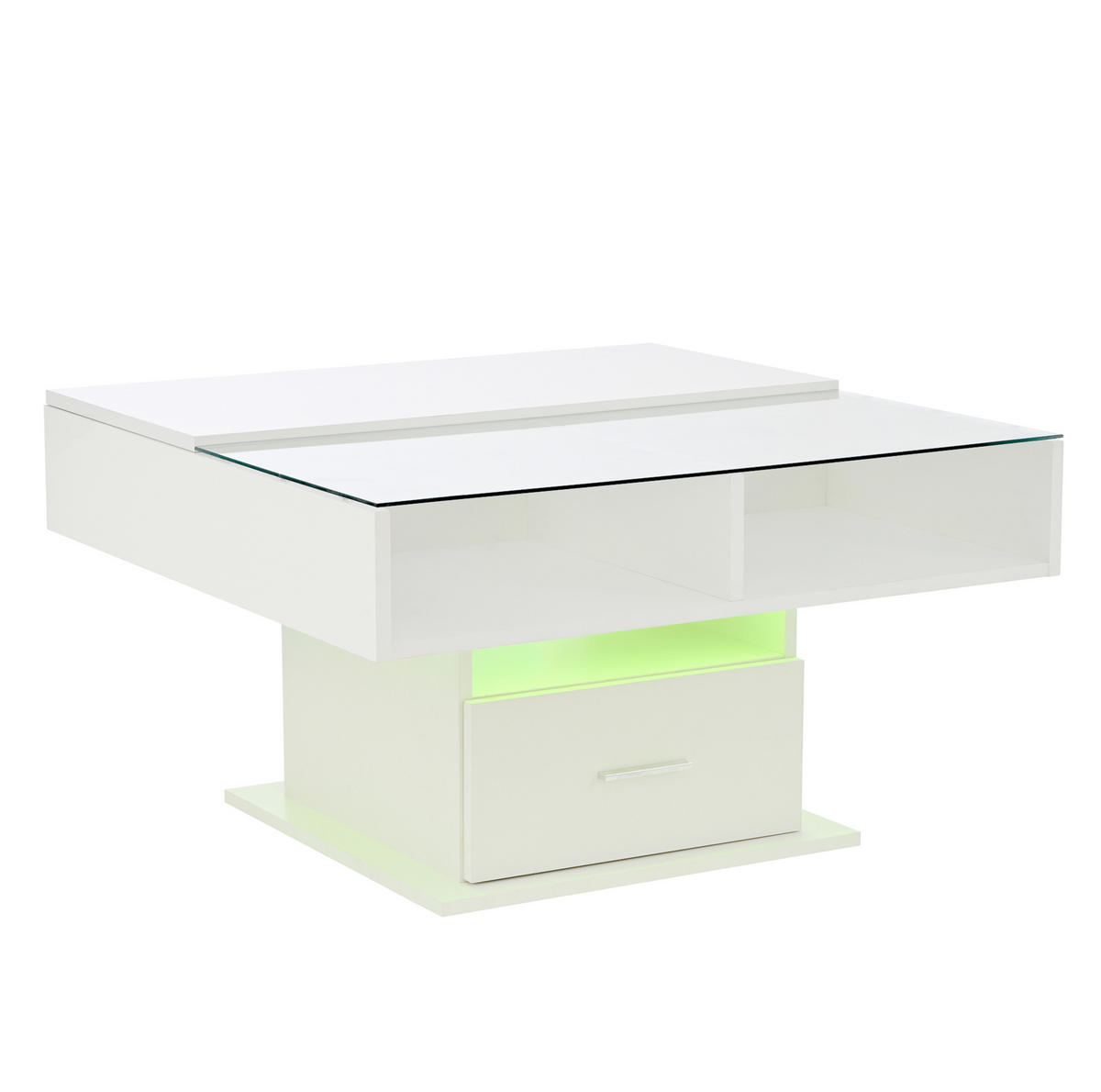 COUCHTISCH 78/78/45,5-59,5 cm in Weiß mit LED-Beleuchtung und Stauraum - Weiß, Holzwerkstoff (78/78/59.5cm) - Flora Grace