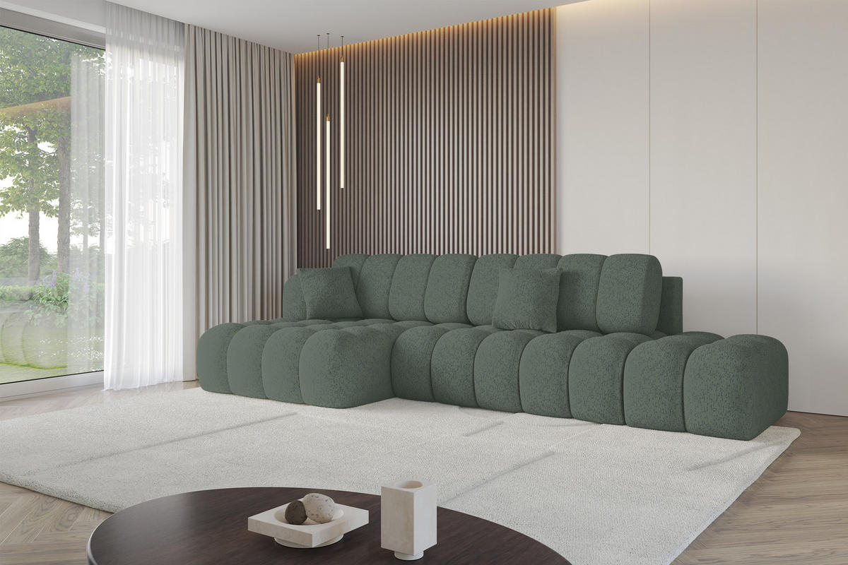 ECKSOFA mit Schlaffunktion Ottomane Links OLEA-L2 321x164x75 Grün Tissu - Waldgrün/Schwarz, Holzwerkstoff/Kunststoff (321/164cm) - ALTDECOR