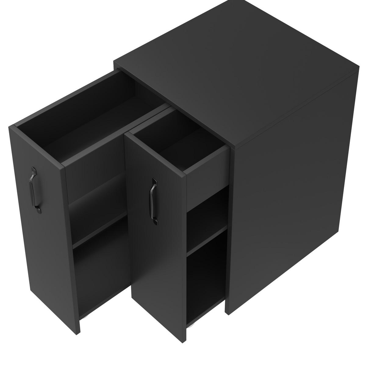 SIDEBOARD 52/50/75 cm in Schwarz mit Rollen und ausziehbaren Modulen - Schwarz, Holzwerkstoff (52/75/50cm) - Flora Grace