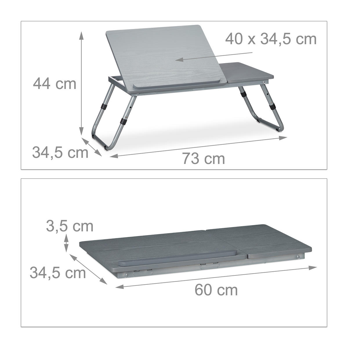 LAPTOPTISCH Grau höhenverstellbar klappbar - Grau, Holzwerkstoff/Metall (34.5/73/44cm) - Relaxdays