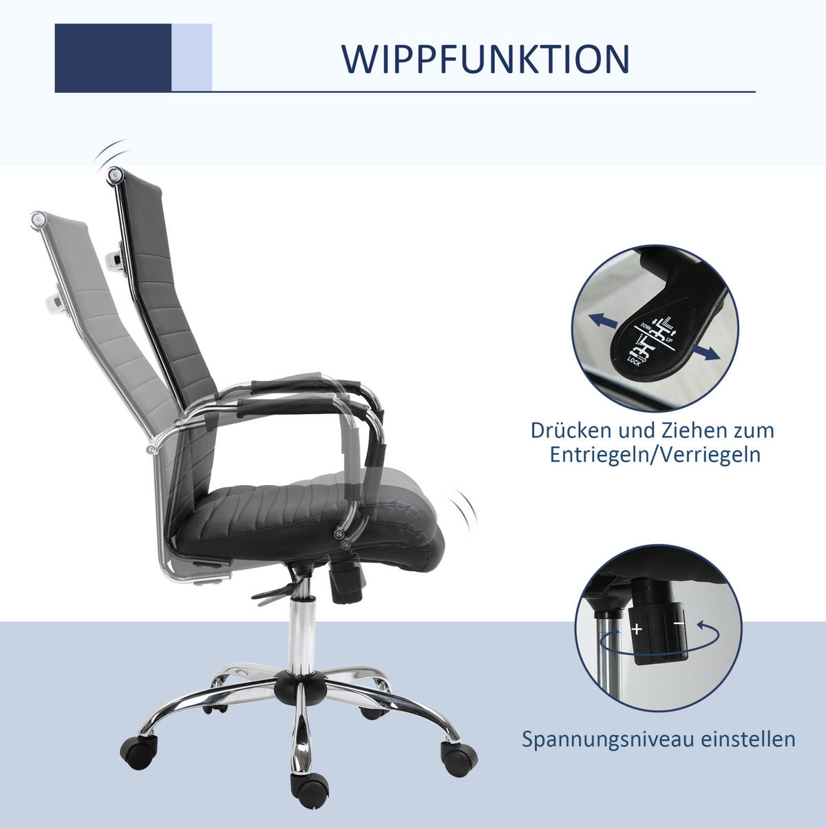 BÜROSTUHL ergonomisch höhenverstellbar mit Wippfunktion Schwarz - Schwarz, Metall (62/114/54cm) - Meubliv