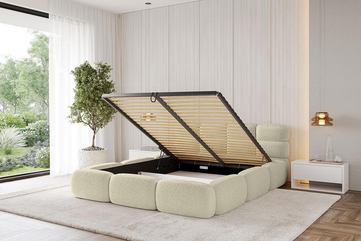 POLSTERBETT mit Bettkasten und Lattenrost, Boxbett ohne Matratze - NOMA 120x200 Beige - Beige, Holzwerkstoff/Textil (120/200cm) - ALTDECOR