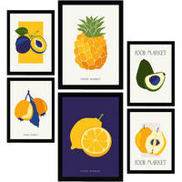 POSTER Set Mit 6 Tropische Früchte Größe A3 & A4 Schwarzer Rahmen - Schwarz, Papier (29.7/1cm) - Nacnic