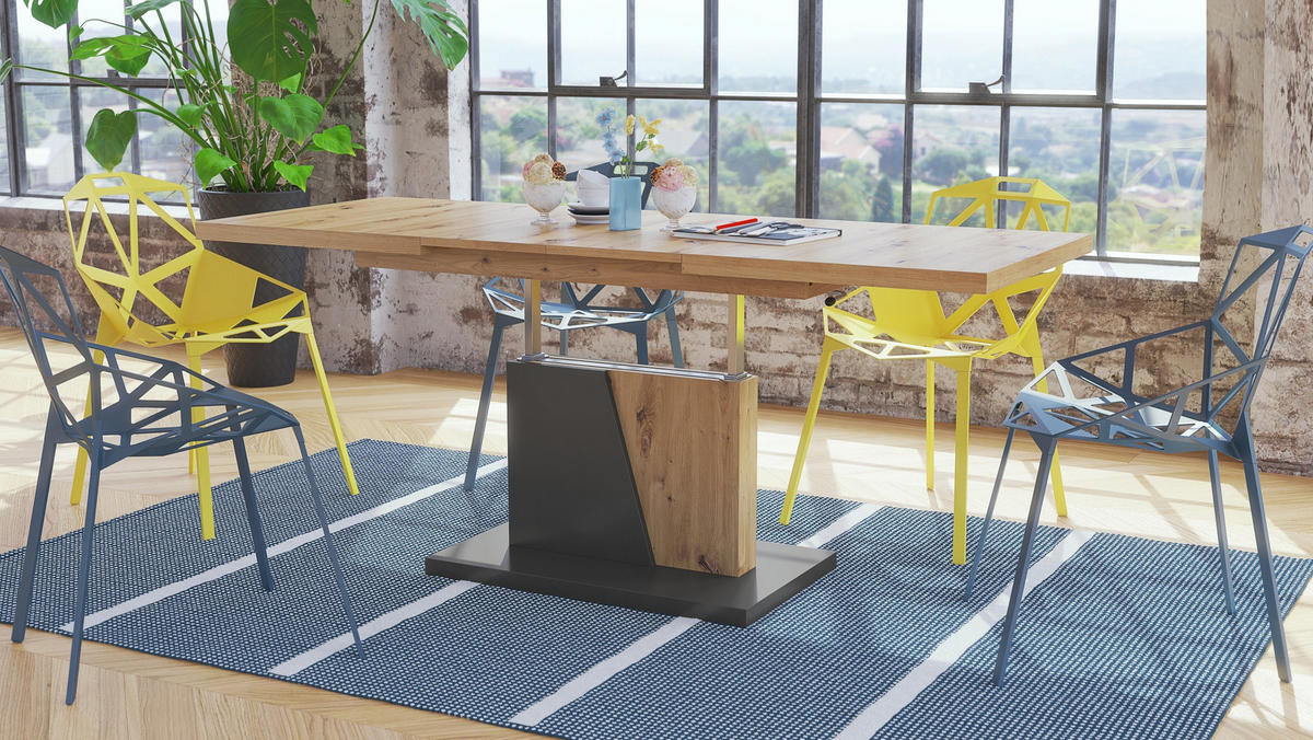 COUCHTISCH rechteckig Eiche Artisan - Anthrazit ausziehbar höhenverstellbar - Anthrazit/Eiche Artisan, Holzwerkstoff (70/120/60cm) - designimpex