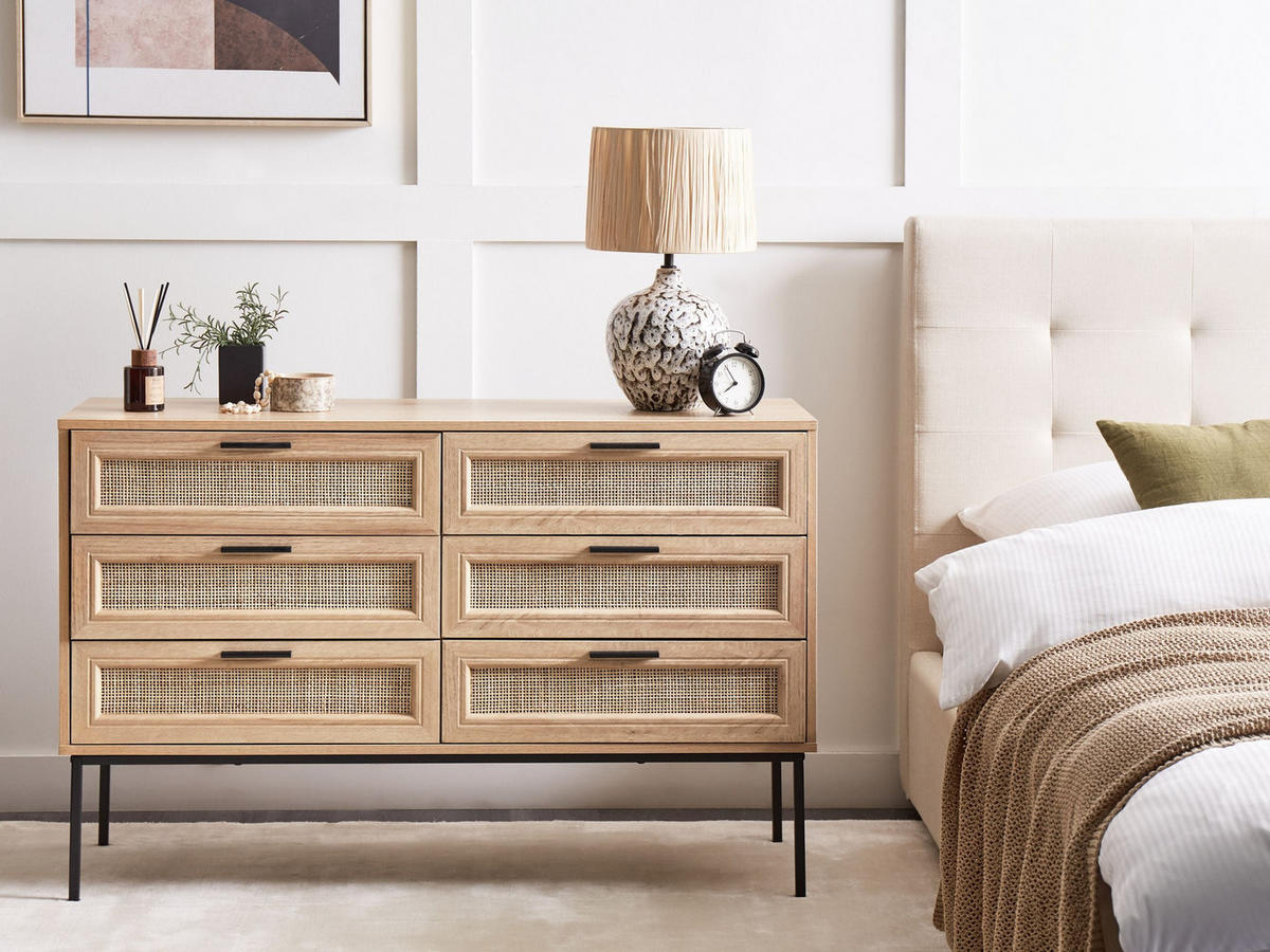 KOMODA s 6 zásuvkami Světle hnědá Pasco - hnědá, kompozitní dřevo (120/77/40cm) - Beliani