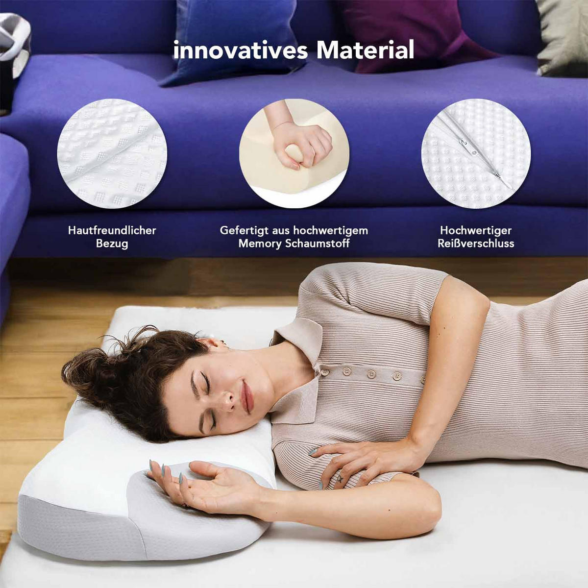 SEITEN- UND RÜCKENSCHLÄFERKISSEN - Grau, Textil (63/38cm) - KomfortKissen