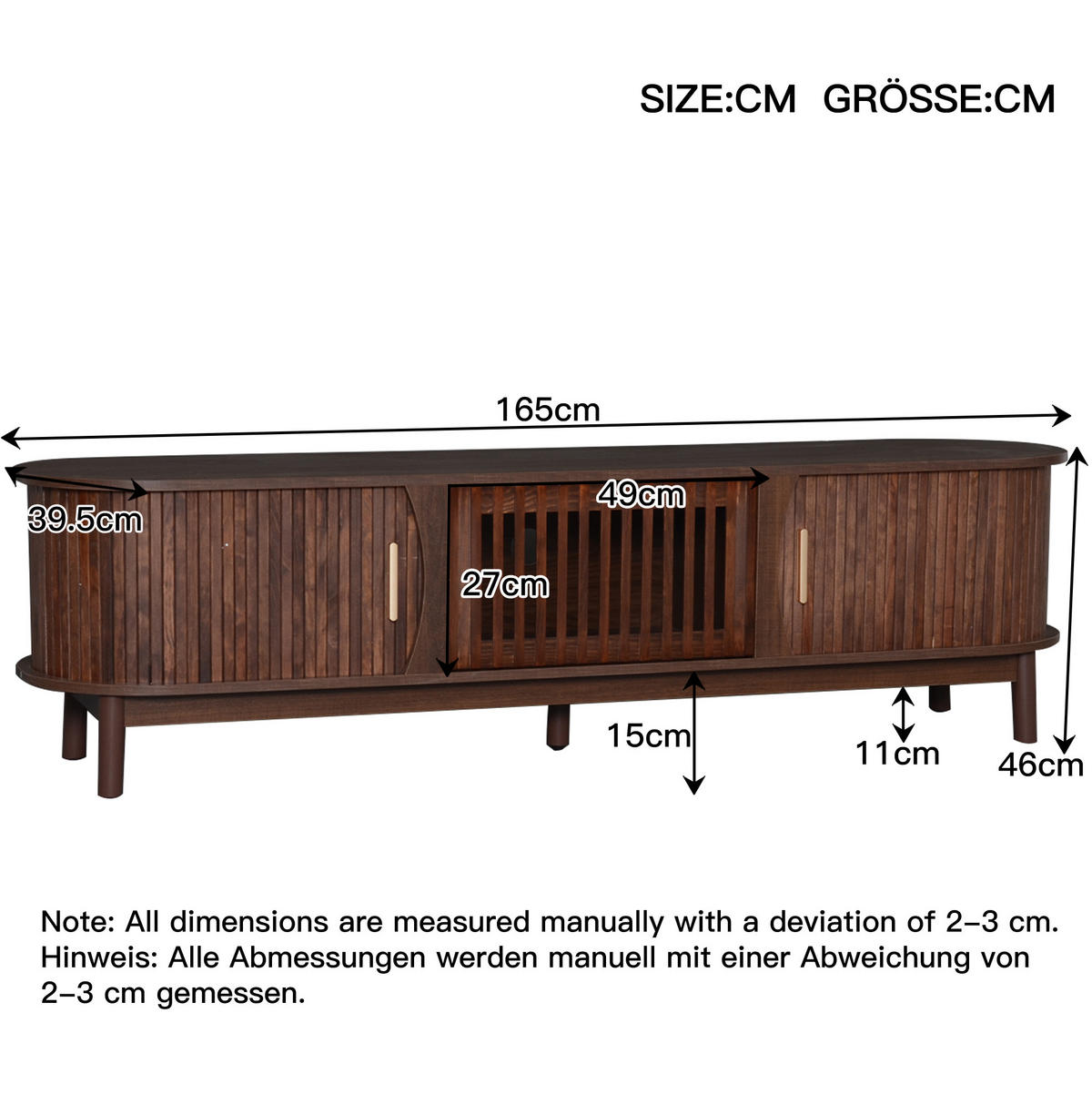 TV ormarić 165/39,5/46 cm smeđi od MDF-a s kliznim vratima i preklopnim vratima - smeđa, drvni materijal (165/46/39.5cm) - OKWISH
