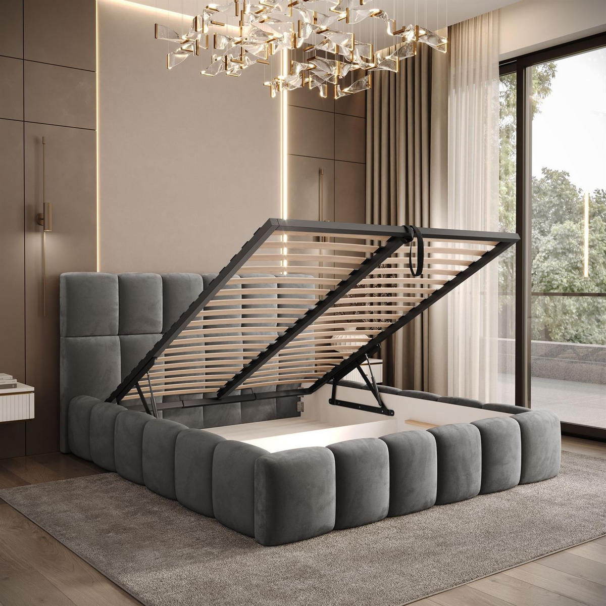 POLSTERBETT VENEZIA mit Bettkasten 180x200, Royal Velvet 250 - Grau, Textil (180/200cm) - Lookway