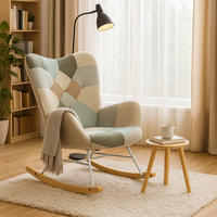 SCHAUKELSTUHL aus Patchwork-Stoff im skandinavischen Stil, zum Stillen, Entspannen und Ausruhen - Multicolor, Holz/Textil (68/98/85cm) - Meubles Cosy