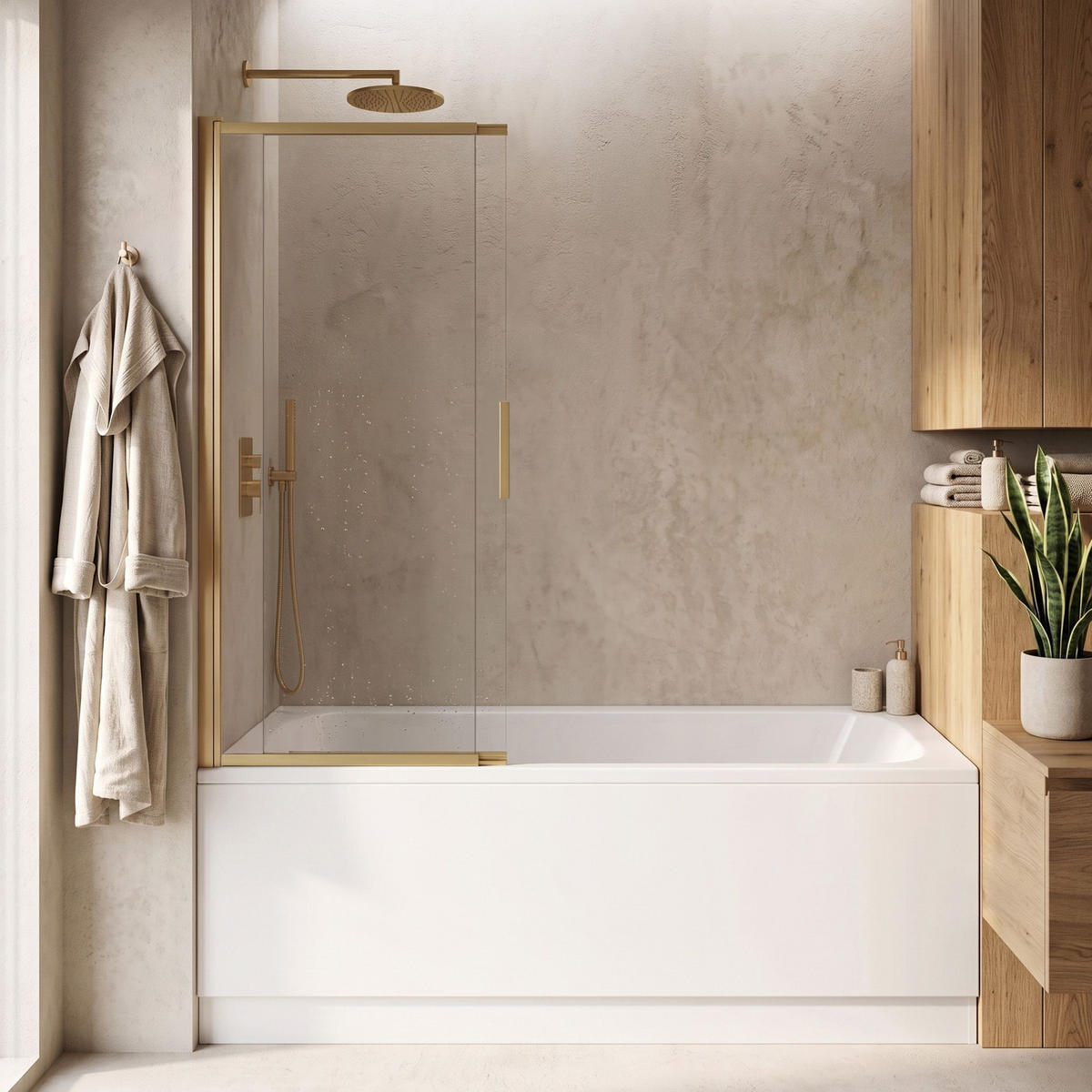BADEWANNEN-DUSCHWAND Schiebetür Rea Dario Brush Gold 100 - Goldfarben, Glas (100/140cm) - REA