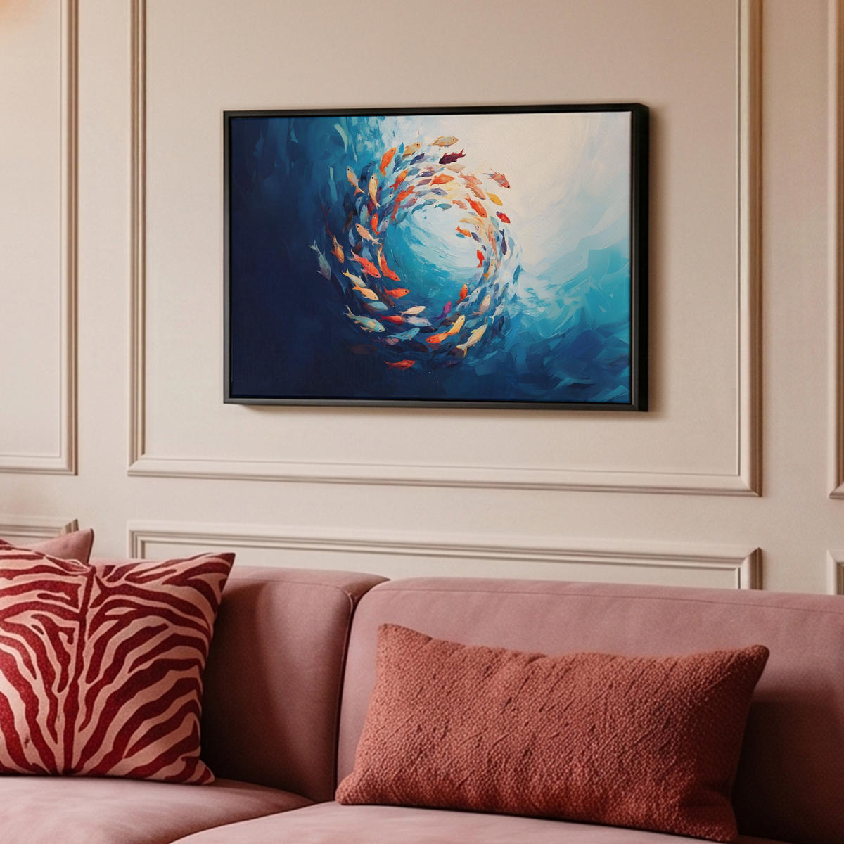 LEINWAND Bilder mit Rahmen - Meer - Fische - Bunt - Dynamisch - 60x40 - Hellblau, Textil (60/40cm) - MuchoWow