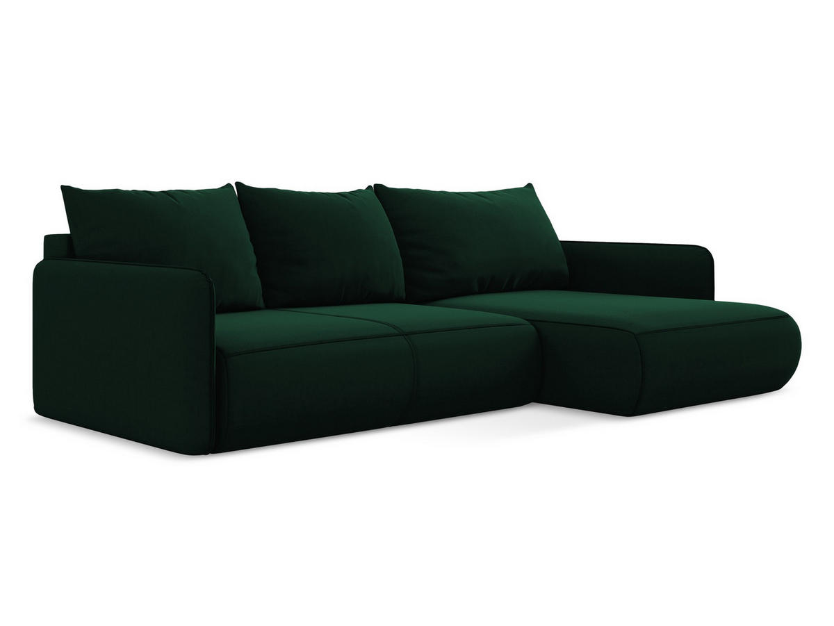 ECKSOFA mit Schlaffunktion Samt Stoff Grün - Dunkelgrün/Schwarz, Kunststoff/Textil (240/148cm) - Makamii