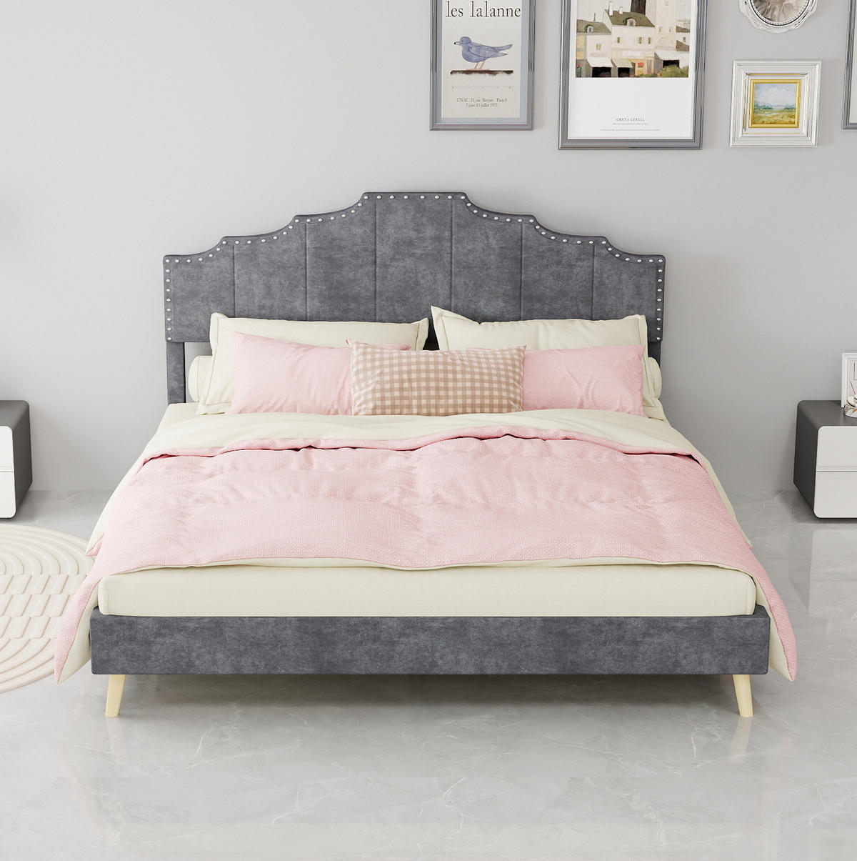 POLSTERBETT aus Stoff 160x200 cm Grau inkl. Matratze - Grau, Textil (160/200cm) - IVMEU