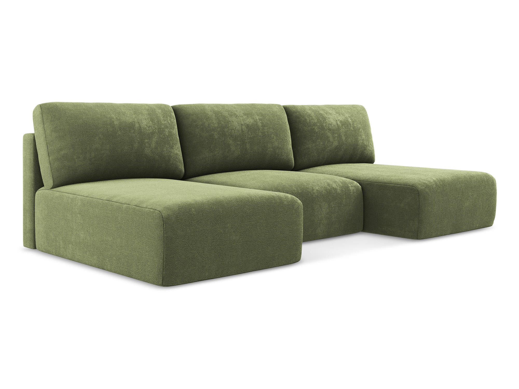 WOHNLANDSCHAFT Chenille Stoff Grün - Schwarz/Grau, Kunststoff/Textil (304/79/149cm) - Makamii