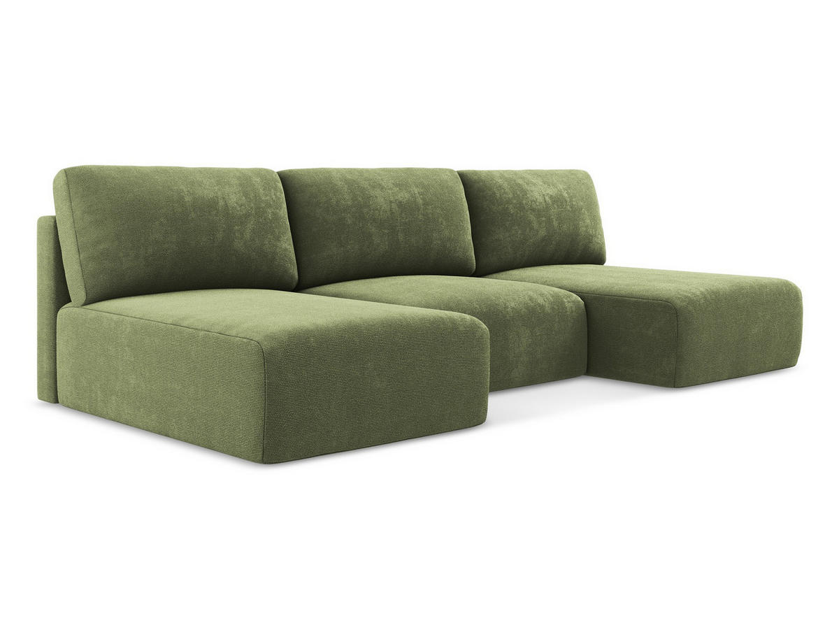 WOHNLANDSCHAFT Chenille Stoff Grün - Schwarz/Grau, Kunststoff/Textil (304/79/149cm) - Makamii