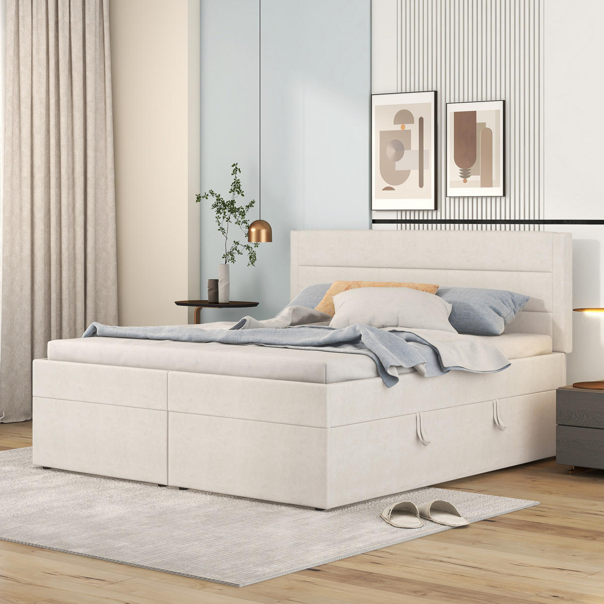POLSTERBETT mit Bettkasten und Lattenrost 140x200 cm Beige - Beige, Holzwerkstoff (140/200cm) - Beauniv