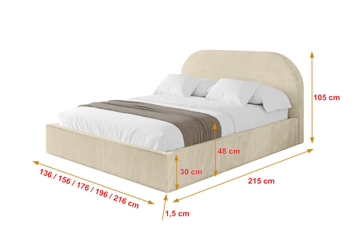 POLSTERBETT mit Bettkasten und Lattenrost, Boxbett ohne Matratze - TIVON 200x200 Beige - Ecru, Holzwerkstoff/Textil (200/200cm) - ALTDECOR