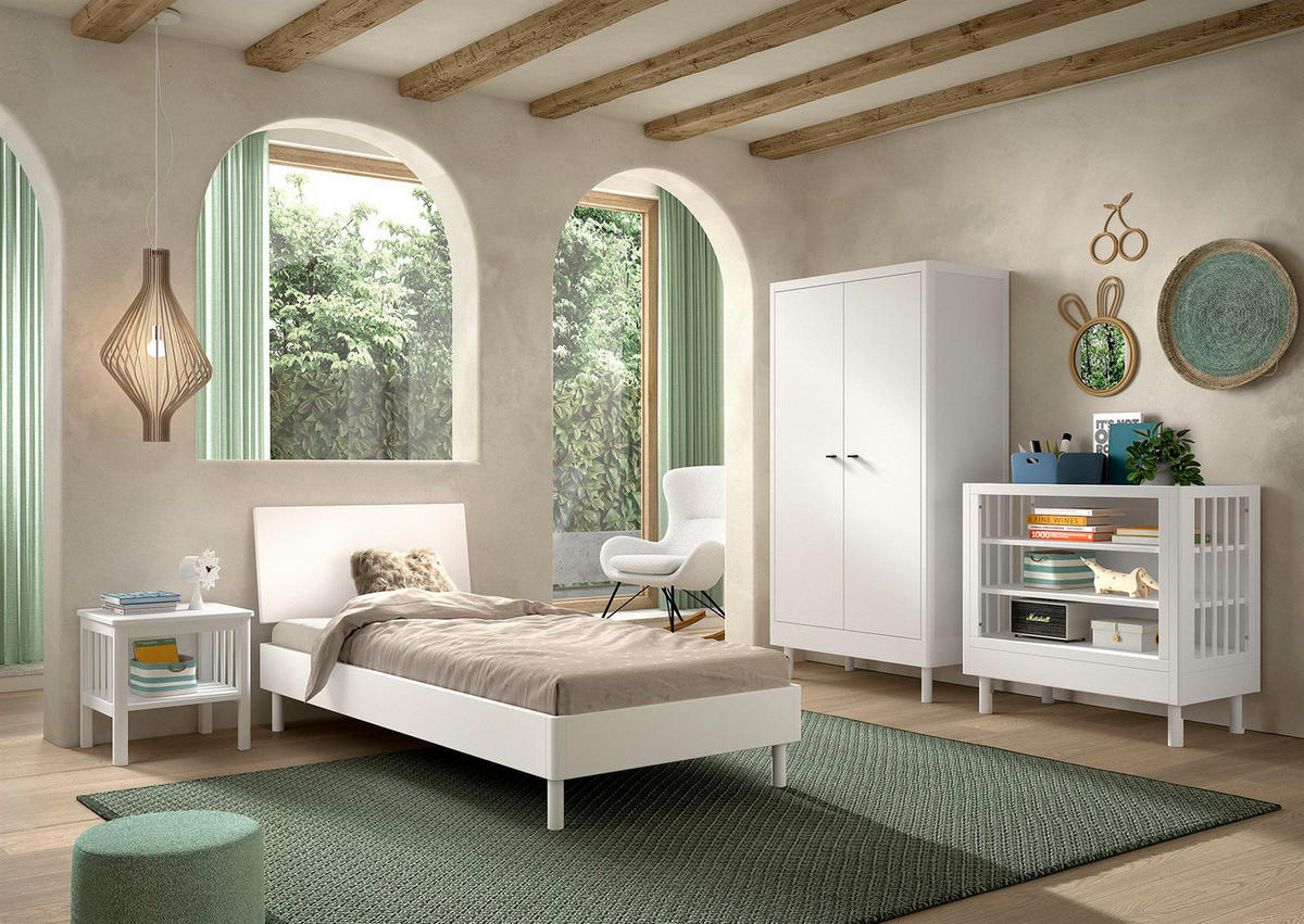 JUGENDZIMMER SET 90x200 Keeley Buche Weiß Holz Regal Komfort Stabil - Weiß, Holz (55/190/100cm) - 58aufmkessel