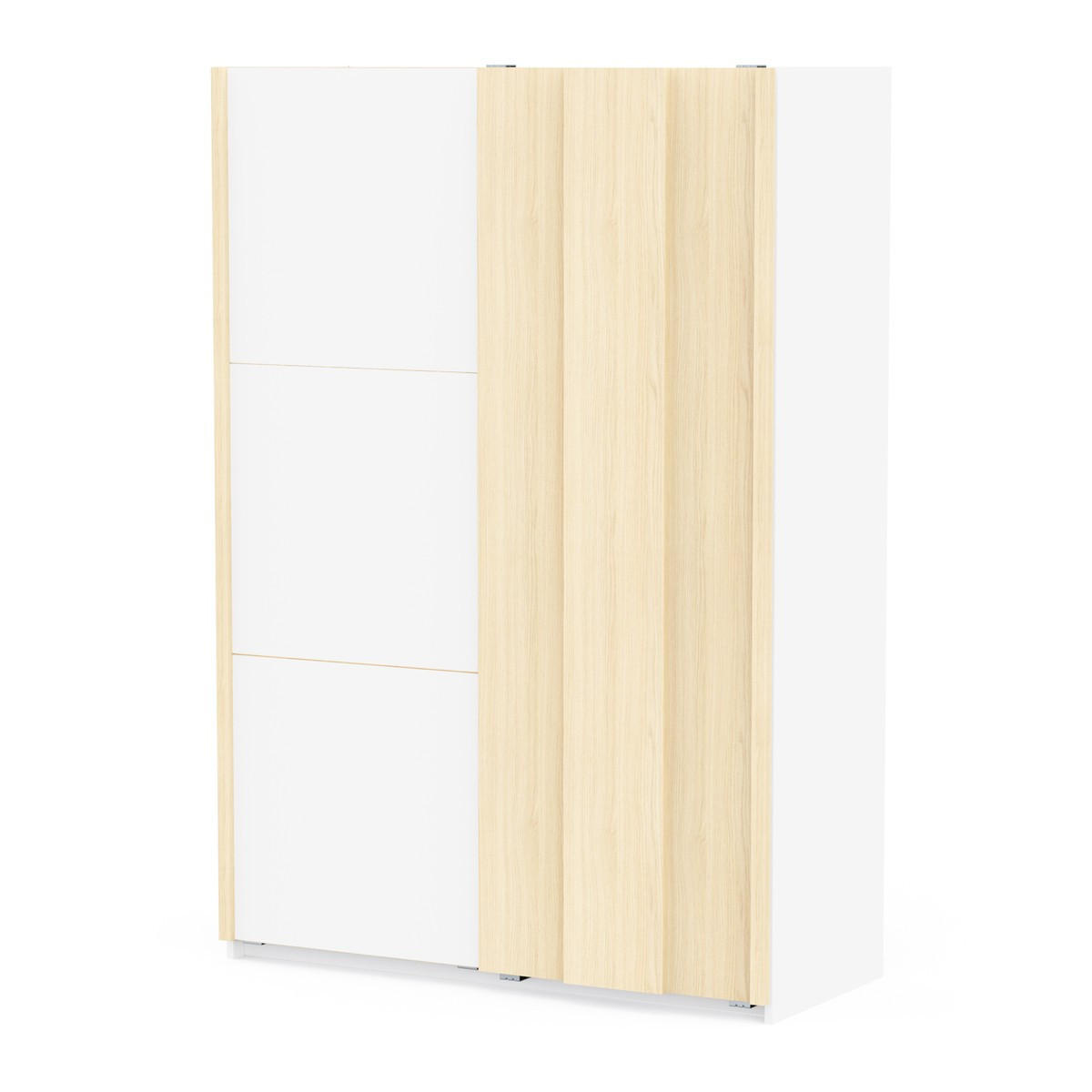 SCHRANK mit 2 Schiebetüren in Weiß und Eichenholz-Finish 140,1/64/203 cm - Weiß, Holzwerkstoff (64/203/67.7cm) - Calicosy