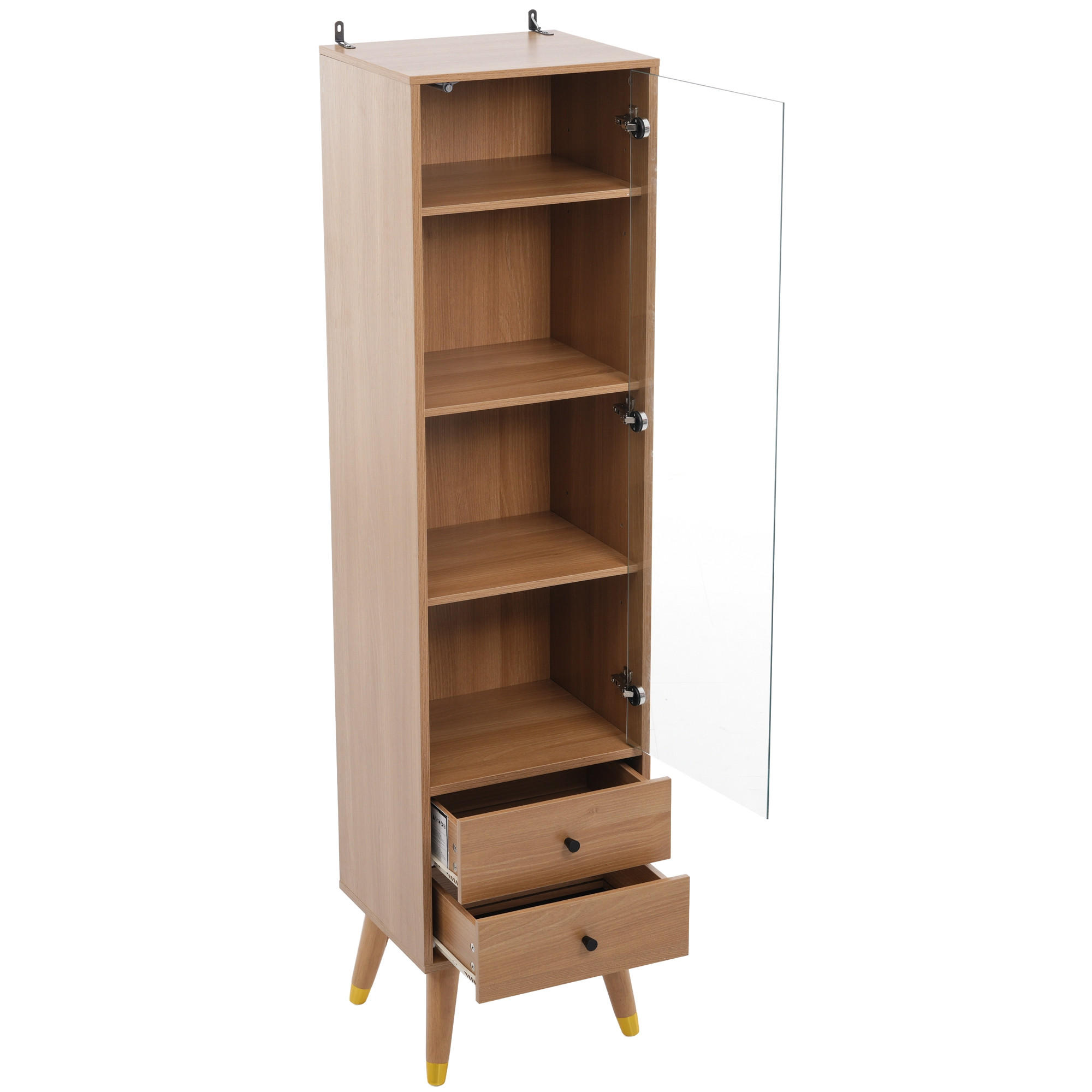 BUFFET mit Glastür verstellbaren Regalen und 2 Schubladen Holz-Optik - Transparent/Naturfarben, Glas/Holzwerkstoff (39.8/160/35cm) - EVRYAE