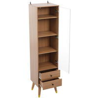 BUFFET mit Glastür verstellbaren Regalen und 2 Schubladen Holz-Optik - Transparent/Naturfarben, Glas/Holzwerkstoff (39.8/160/35cm) - EVRYAE
