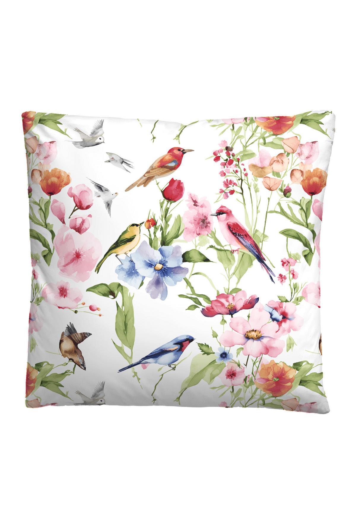 BETTWÄSCHE-GARNITUR Satin Birdie weiss, 135x200 cm + 80x80 cm - Weiß, Textil (135/200cm) - biberna