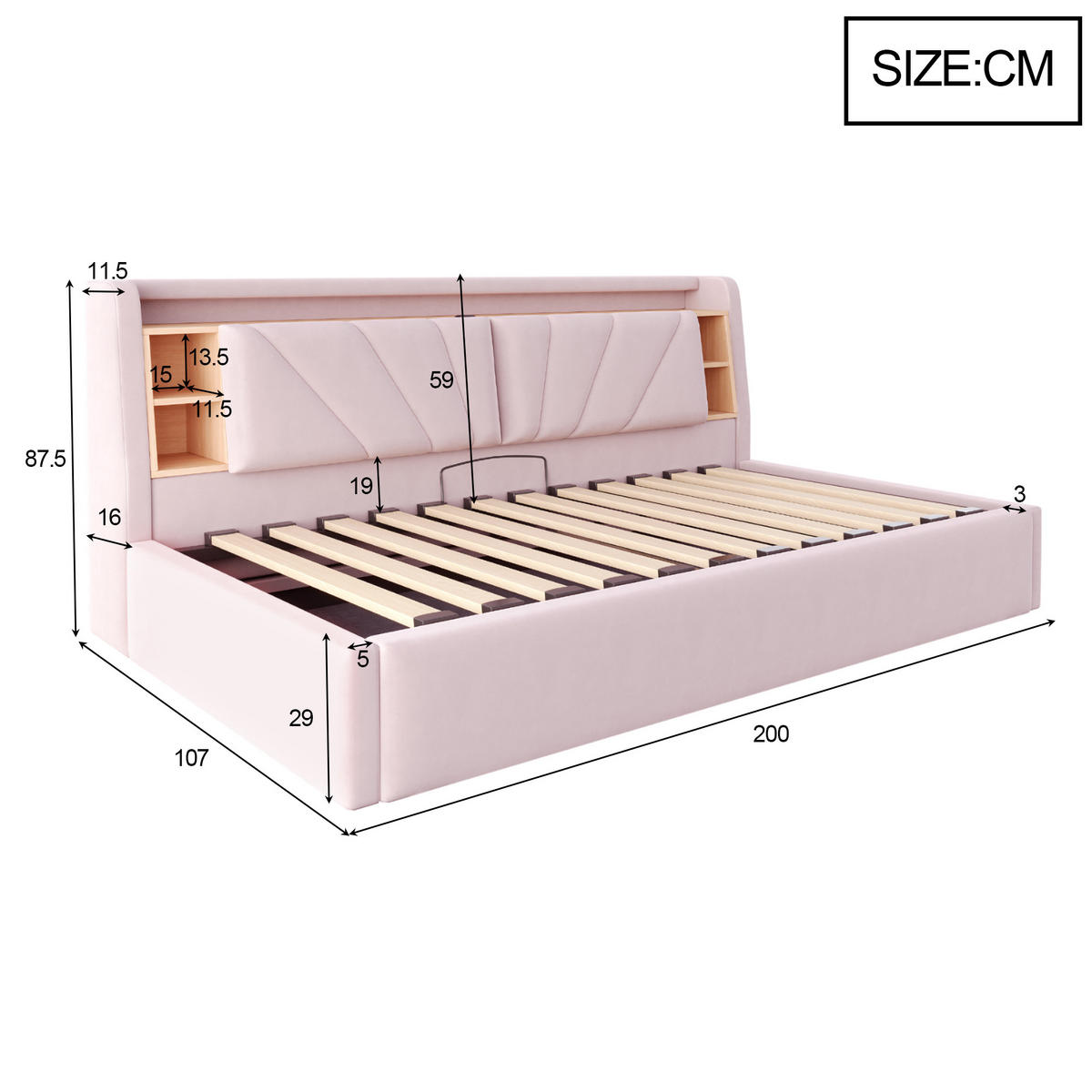 POLSTERBETT 90*200 cm mit LED, USB und Stauraum, Rosa - Pink, Textil (90/200cm) - FLIEKS