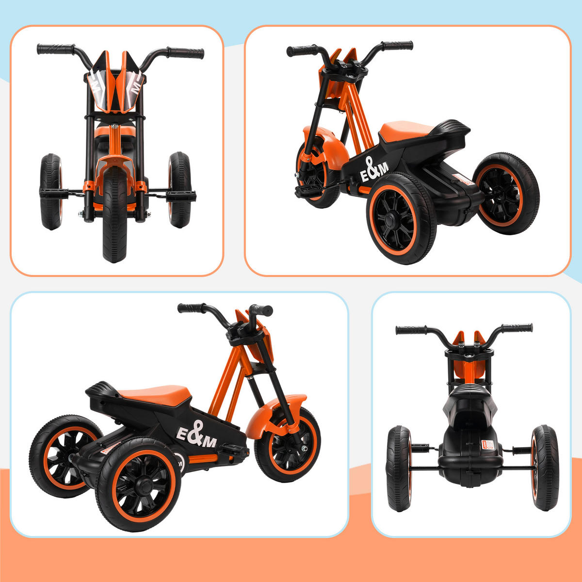 DREIRAD, Kinderfahrrad, Laufrad, Kinderrad mit Pedal für Kinder 18-36 Monaten - Orange, Metall (79/44/47cm) - AIYAPLAY