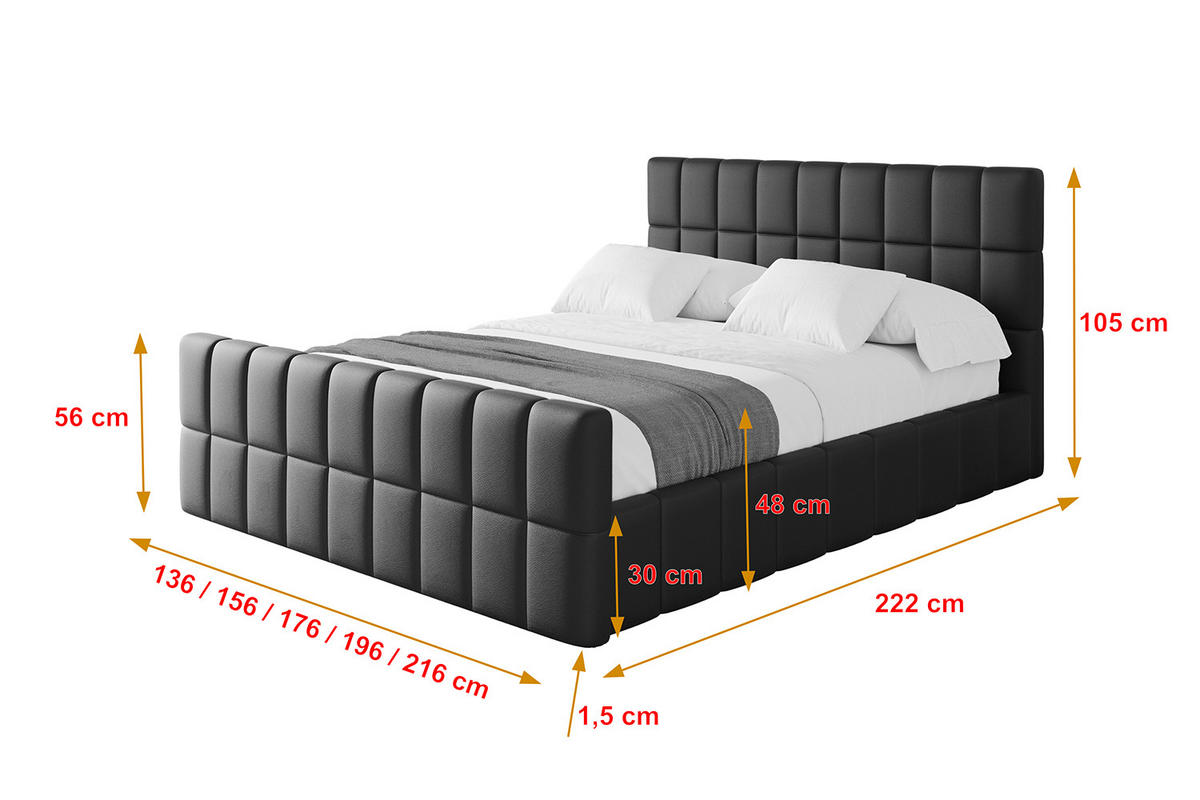 POLSTERBETT mit Bettkasten, Fußteil und Lattenrost, Boxbett ohne Matratze - AMEA-Z 200x200 Schwarz Kunstleder - Schwarz Hochglanz, Holzwerkstoff/Textil (200/200cm) - ALTDECOR