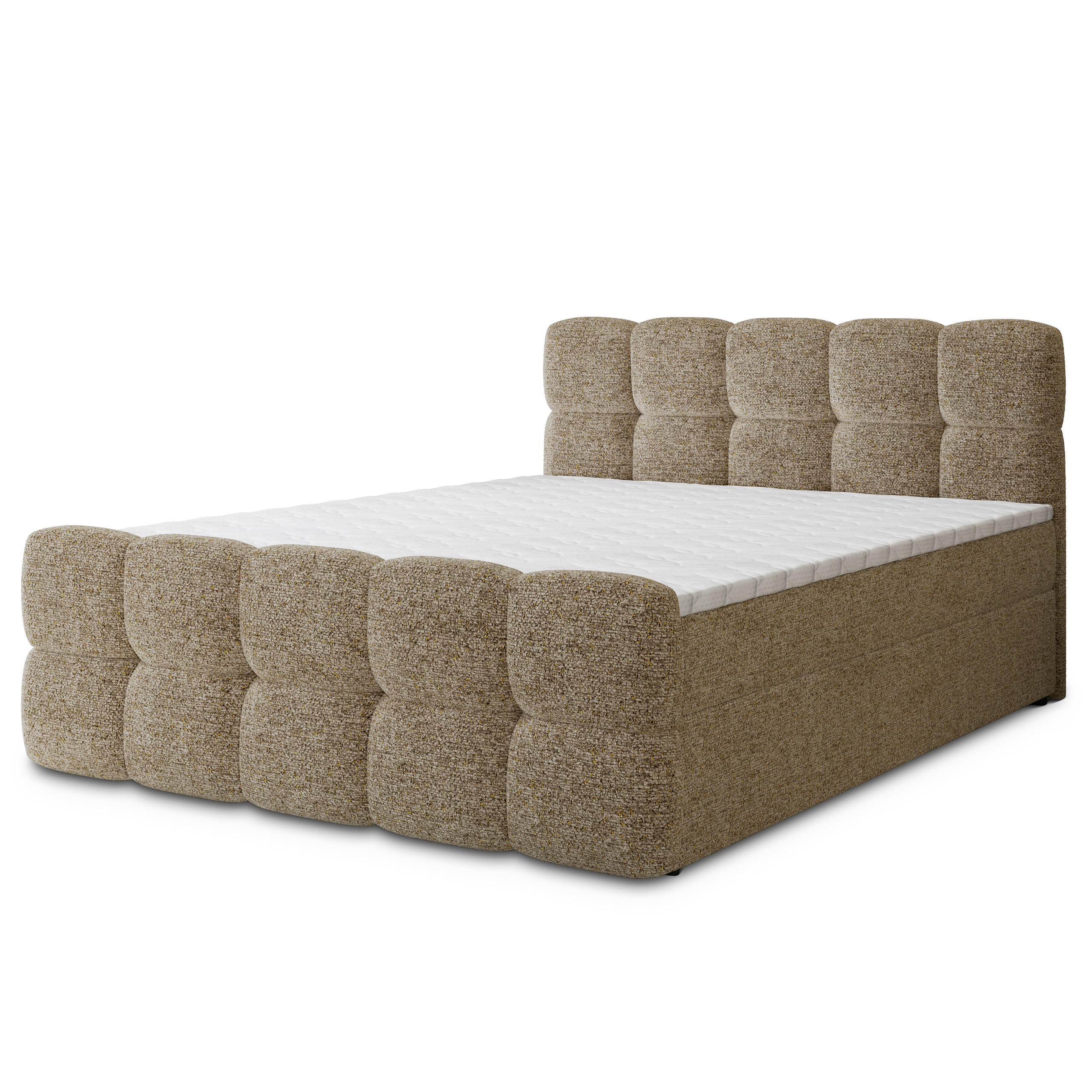 BOXBETT BRUME 140x200 cm mit Matratze und Topper, H2+H3 - Beige - Beige, Holz (140/200cm) - MASSENO