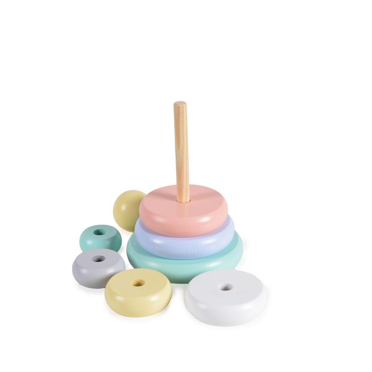 BABYSPIELZEUG Stapelringe 2542 bunt 8 Teile, Holz, Stapelpyramide, Stapelspaß, Ringe, ab 18 Monaten - Multicolor, Holz (15/15cm) - Moni
