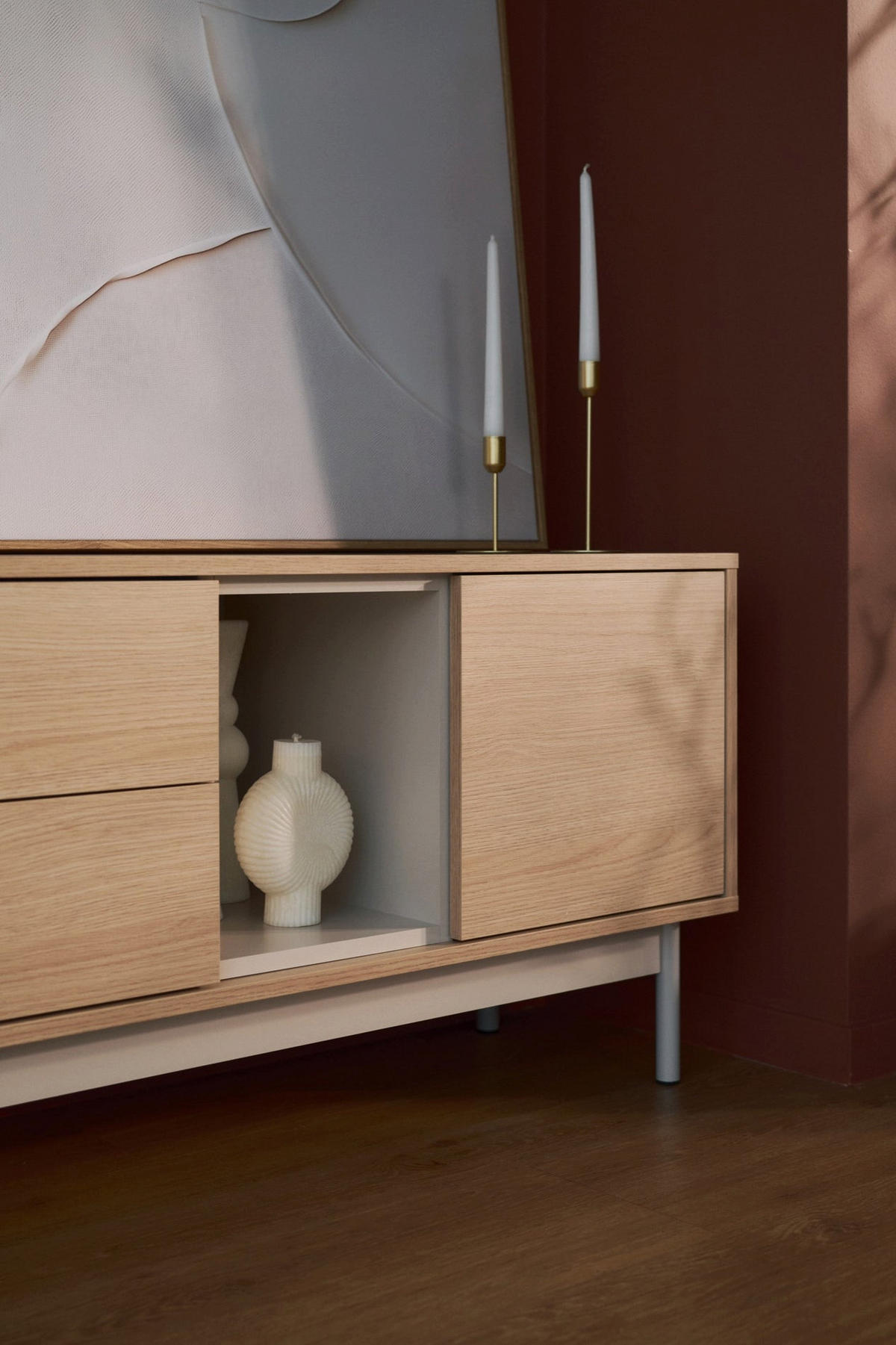 TV stolek Layen dřevodekor dub / kašmírově šedý 138/55/39 cm - béžová/barva dubu, kov/kompozitní dřevo (138/55/39cm) - Selsey