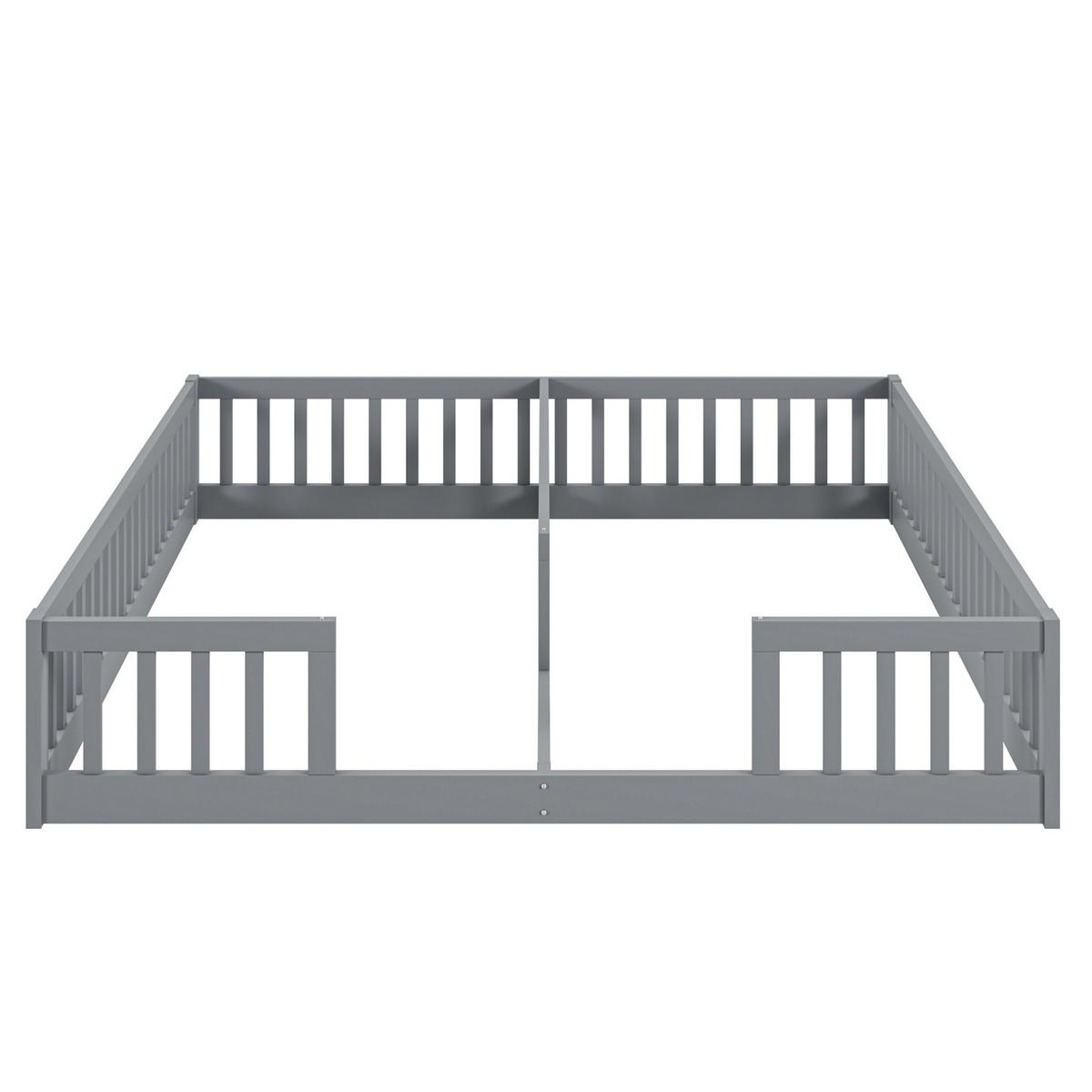 KINDERBETT aus Kiefer und MDF 90x200 cm Grau mit Sicherheitsgitter, bodennahes Doppelbett für 2 Kinder - Grau, Holzwerkstoff (90/200cm) - Modfu