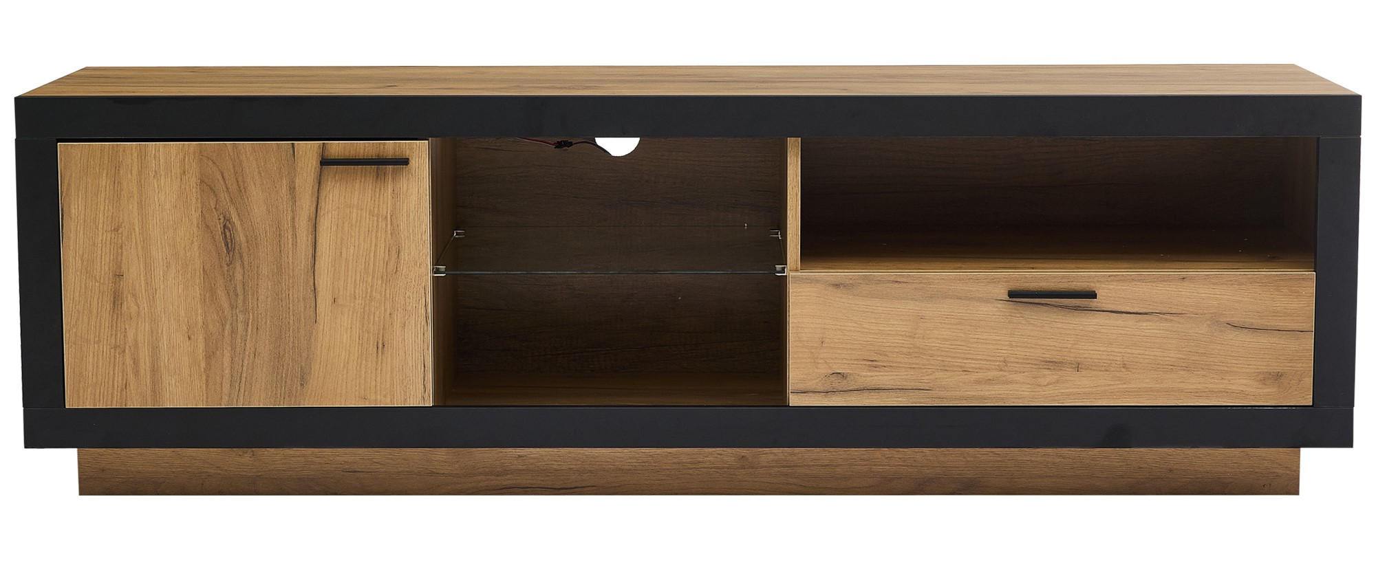 TV-LOWBOARD Led Schwarz-Eichenfarben 160/40/50 cm - Schwarz, Holz (160/50/40cm) - PANGIVO