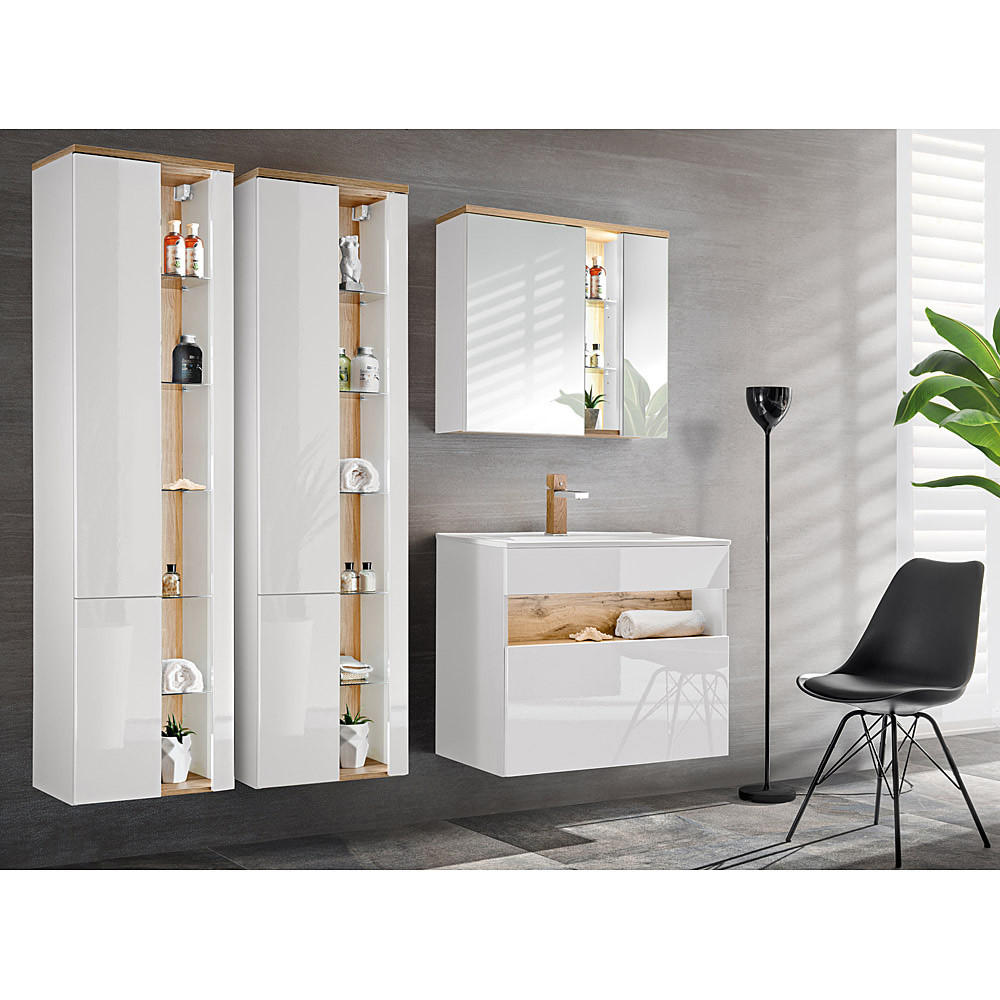 BADMÖBEL-SET 5-TLG. Bermuda-56 - Weiß, Holzwerkstoff (195/200/45cm) - Lomado