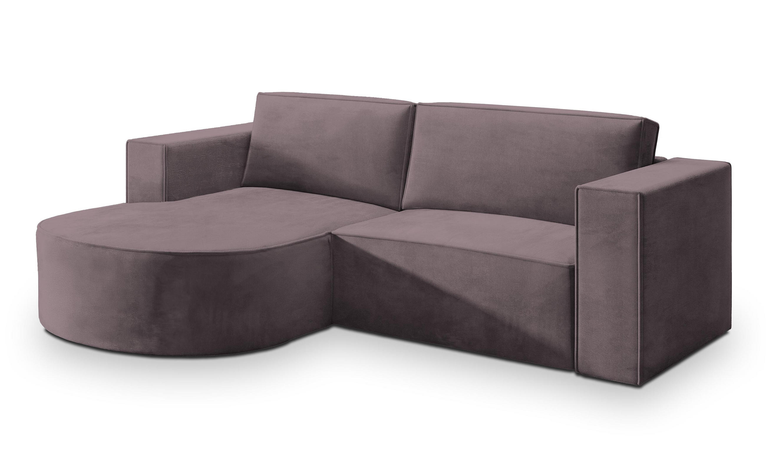 ECKSOFA SORELA M L-S Lila Velours-Stoff mit Schlaffunktion - Lila, Holz (263/174cm) - MASSENO