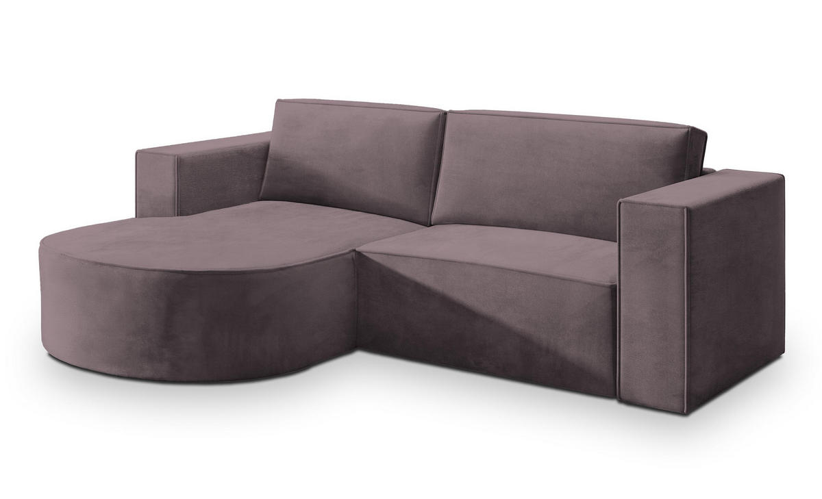 ECKSOFA SORELA M L-S Lila Velours-Stoff mit Schlaffunktion - Lila, Holz (263/174cm) - MASSENO