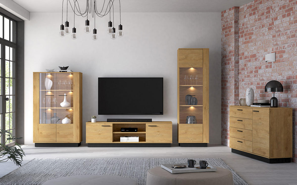 KLEIDERSCHRANK Modesto Eiche Style hell / Schwarz 92 / 55 / 196 cm - Hellbraun/Eichefarben, Holz/Holzwerkstoff (92/196/55cm) - Feldmann-Wohnen