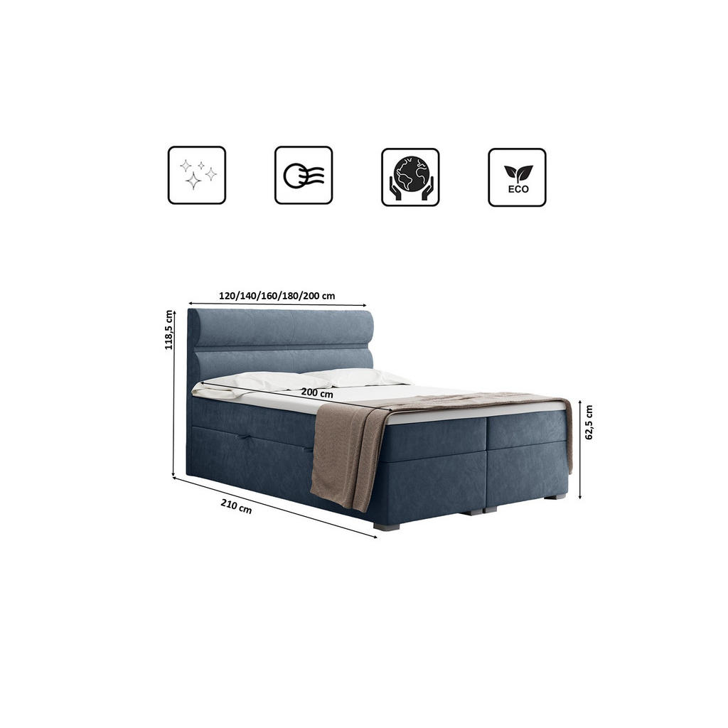 Thumbnail - Kaiser Möbel Boxbett, Hellblau, Textil, 2 Schubladen, H2, Höhe ca. 20 cm, einmalig seitenverkehrt montierbar,Rechteckig,...