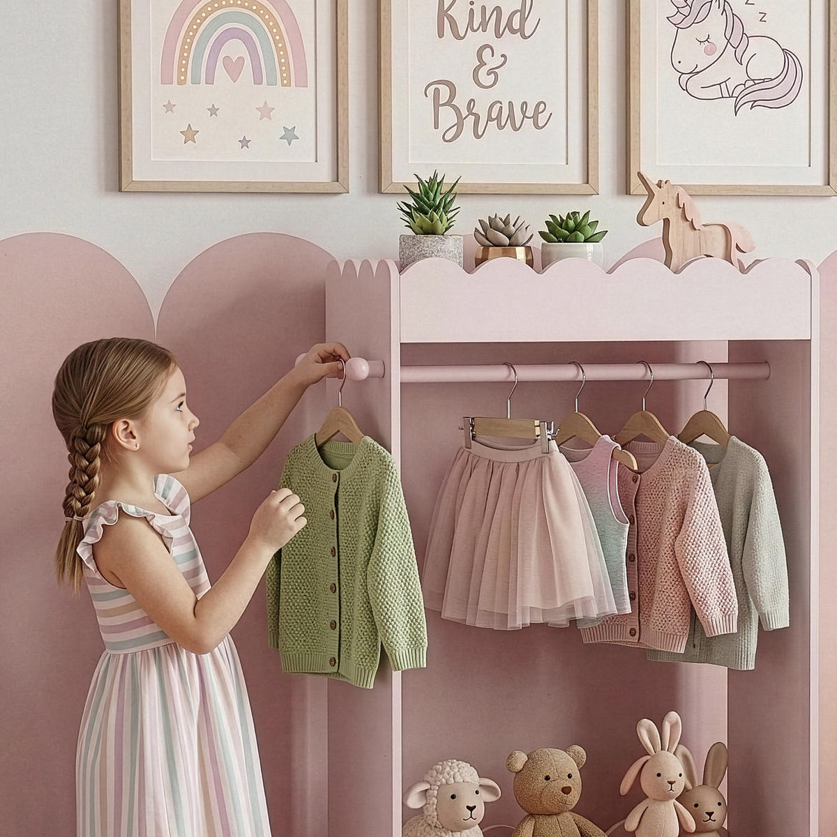 KINDERGARDEROBE Vestnes - Hellrosa, Holzwerkstoff (62.5/120/38cm) - [en.casa]