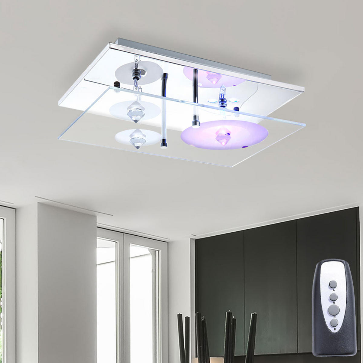 LED DECKENLEUCHTE Metall Silber mit RGB Farbwechsler - Silberfarben, Glas (30/20/10cm) - Globo Lighting