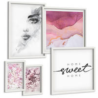 BILDER SET 5er Set - 50x50 cm & 20x30 cm & 40x60 cm Weißer Rahmen - Zarte Boho-Blätterschrift - Weiß, Kunststoff (40/60cm) - TULUP