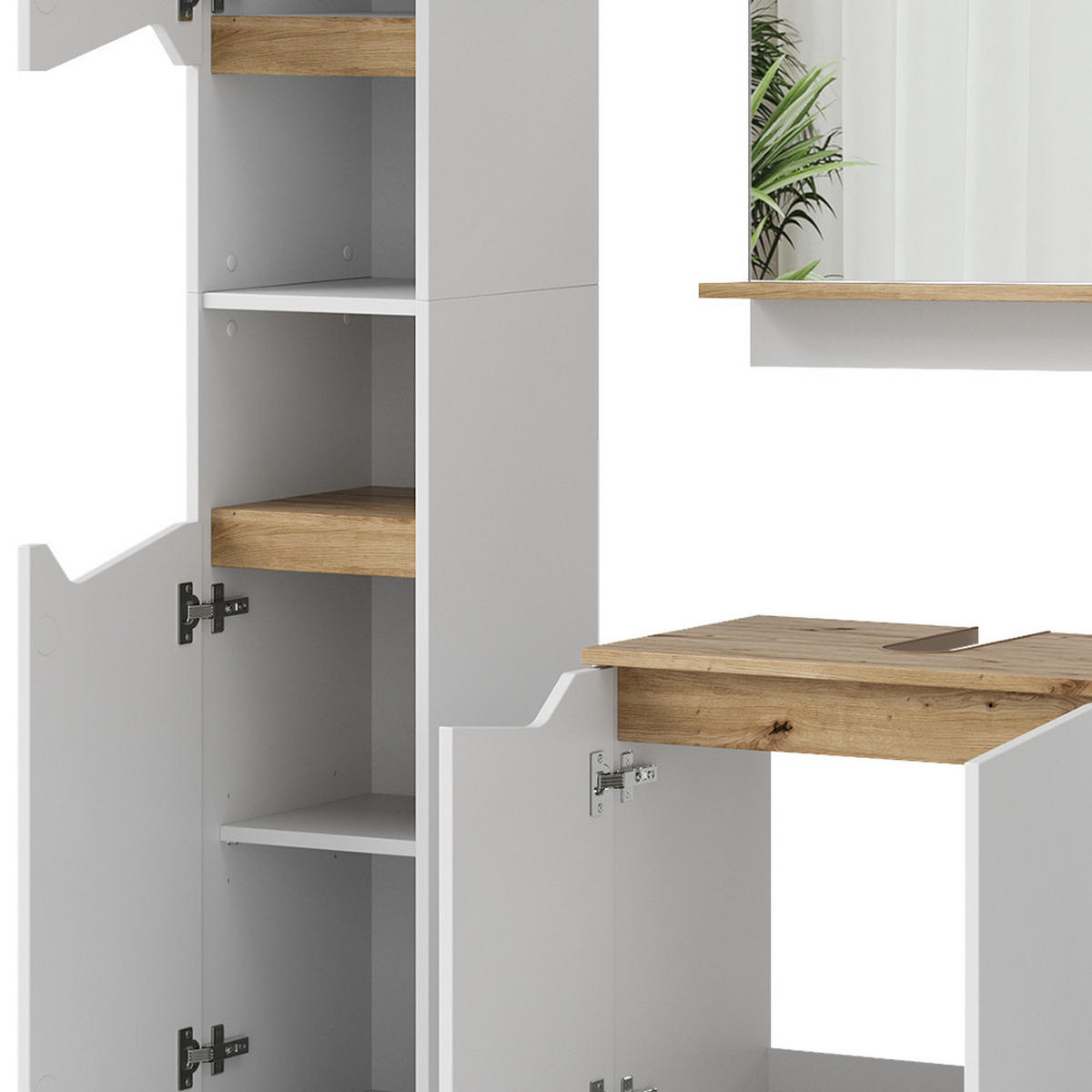 BADMÖBEL-KOMBINATION Marelle Weiß 5 Teile - Weiß/Eiche Artisan, Holzwerkstoff (60/57/35cm) - Vicco