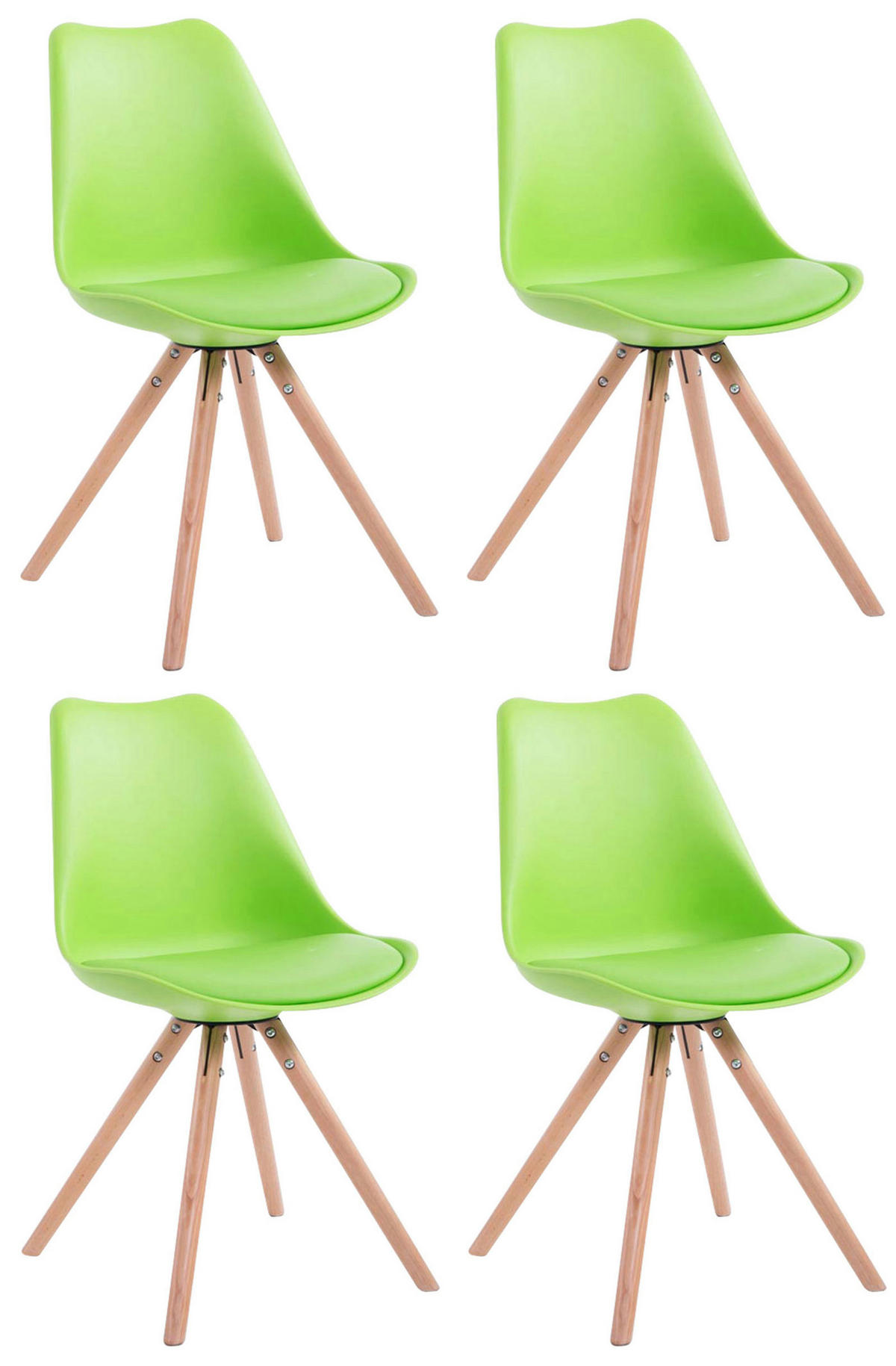 STUHL 4er Set Lederlook grün - Eukalyptusholzfarben/Grün, Holz/Textil (48/83/56cm) - CLP