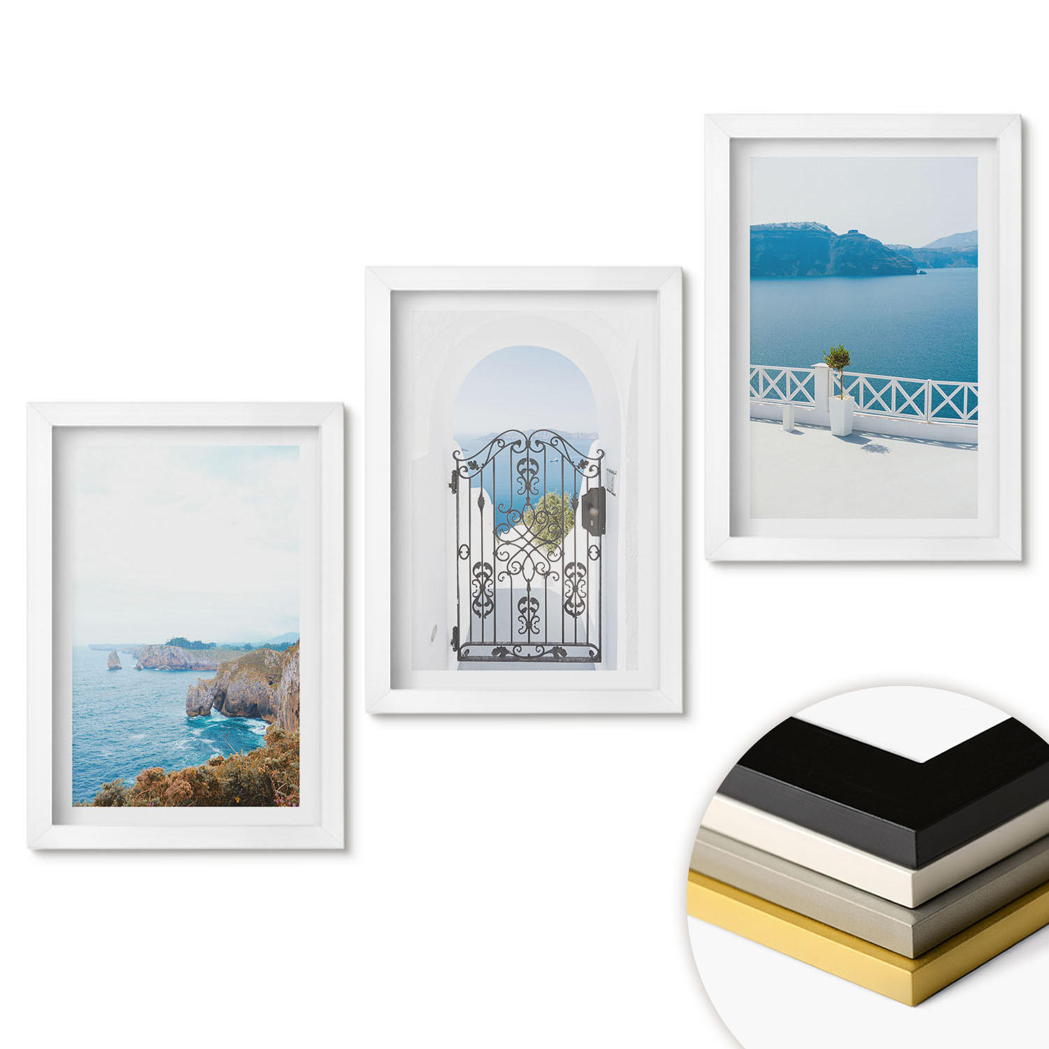 WANDBILDER 3er-Set - 20x30 cm Weißer Rahmen - Meeresarchitektur Griechenlands - Weiß, Kunststoff (20/30cm) - ArtPrintCave