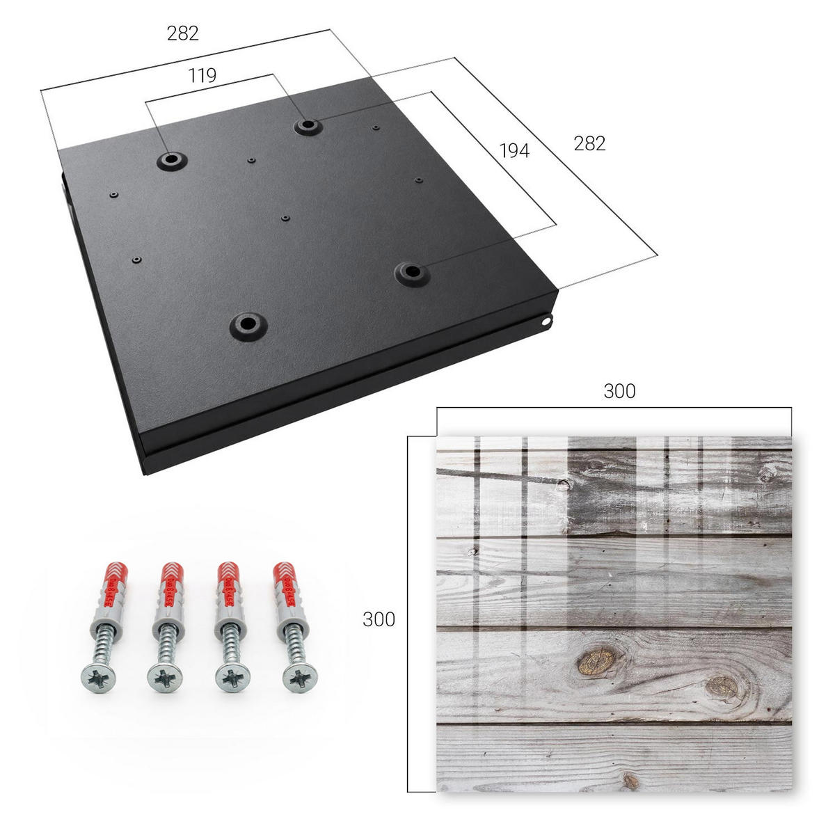 SCHLÜSSELBOX Schwarz 30x30 cm- Türöffnung nach rechts - Holzstruktur - Grau, Metall (30/30/5cm) - TULUP